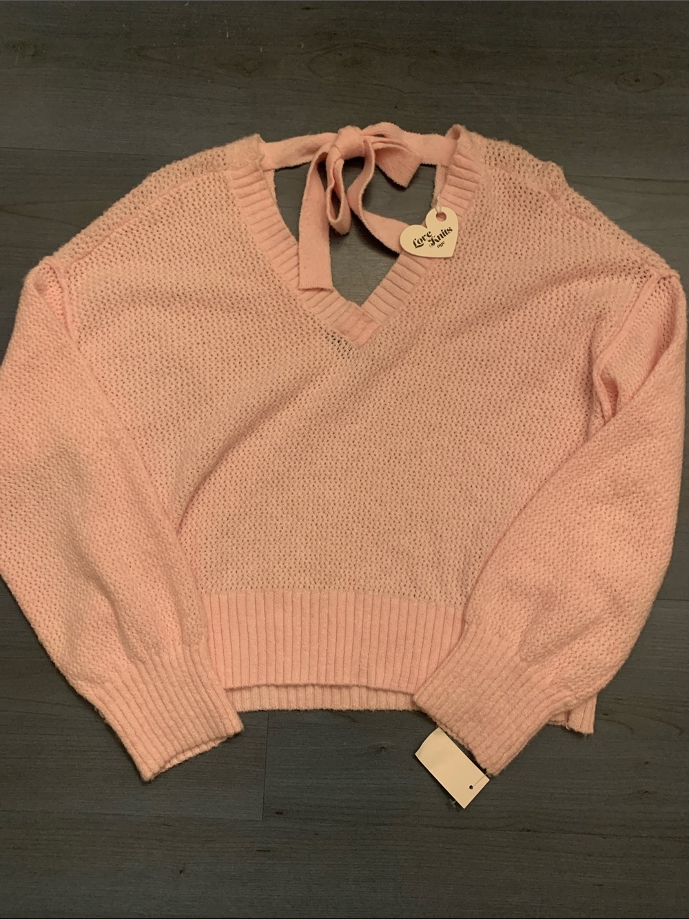 Tie-Back V-Neck Sweater in Light Pink